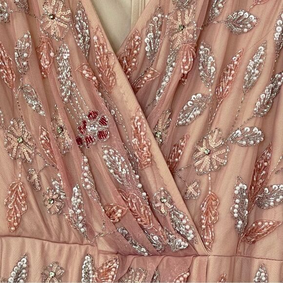 Mac Duggal 93755 Size 14 Floral Beaded Surplice V-Neck Long Balloon Sleeve Gown - Picture 7 of 16